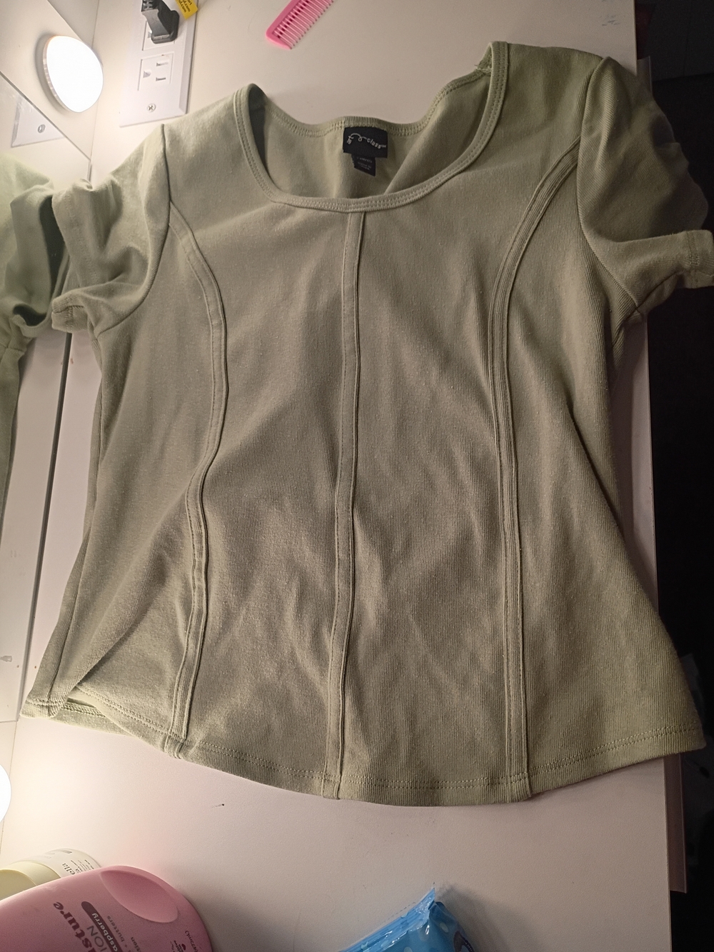 Dynamite Sage Green Short Sleeve Seam-Detail Tee